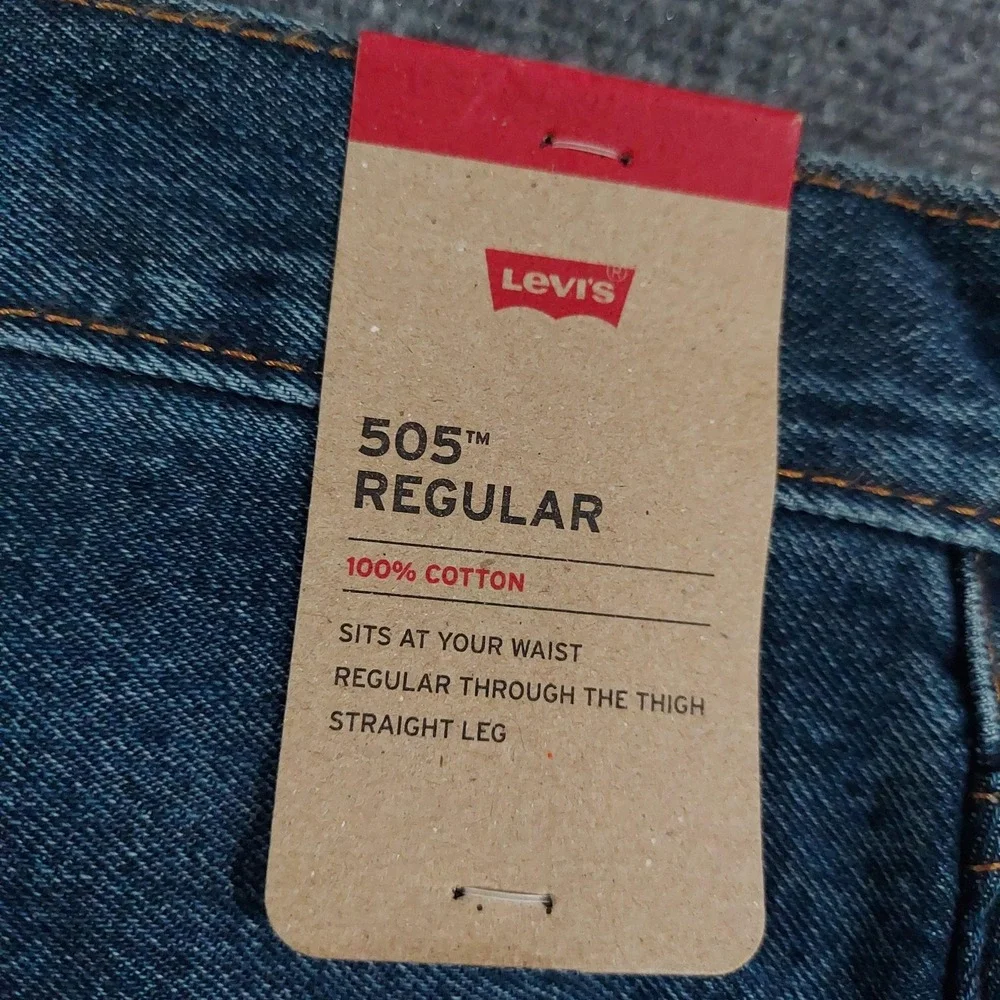 Levis 505 Regular Jeans Mens 46x28 Blue Dark Wash Straight 100% Cotton Denim